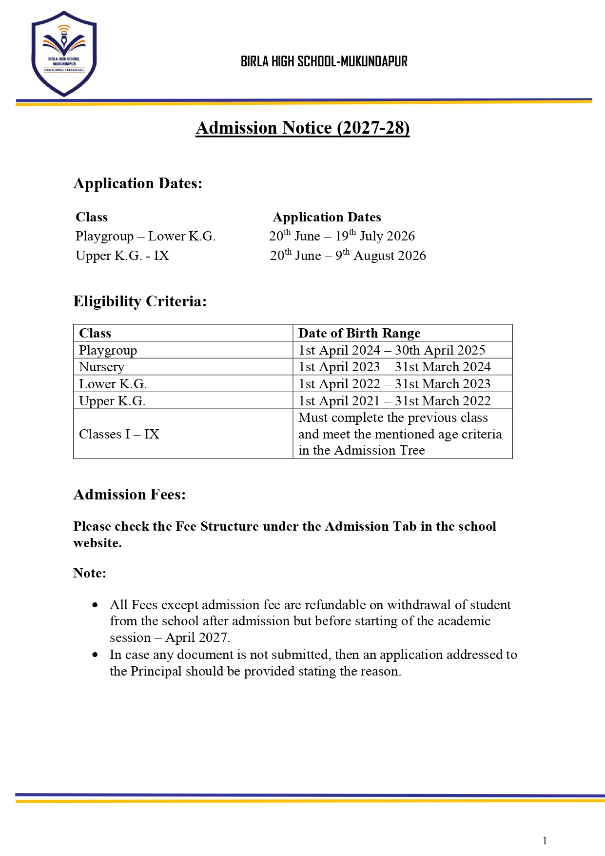 Admission Notice 2027-28 Page 1